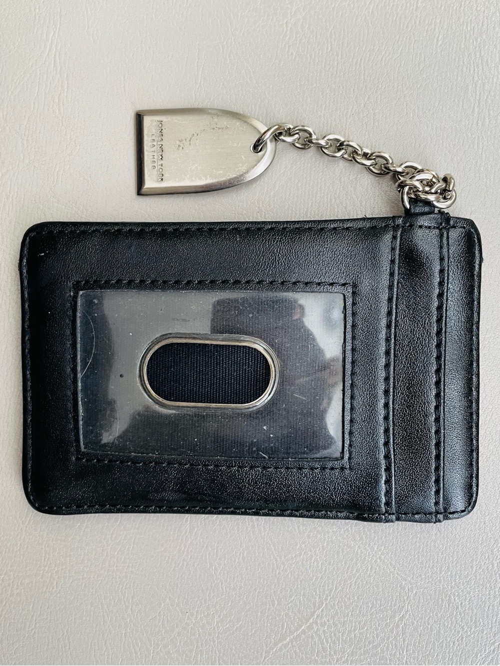 Jones New York Black Genuine Leather Card Case with Silver Tag